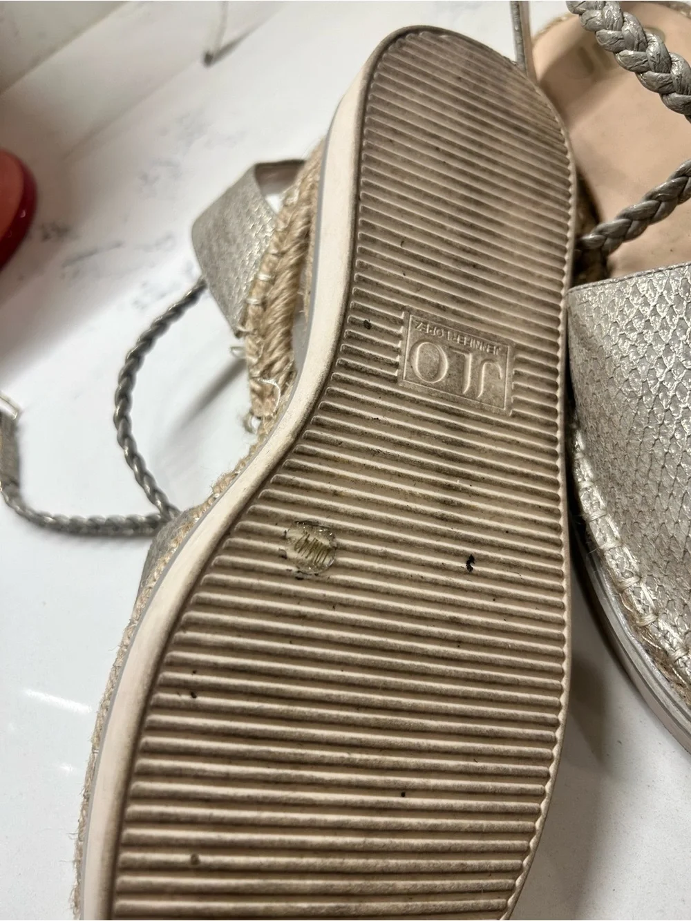 Jennifer Lopez Metallic Silver Braided Espadrille Sandals